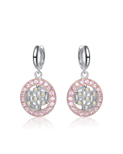 Genevive Jewelry Multicolor Sterling Silver Pink Cubic Zirconia Halo Earrings