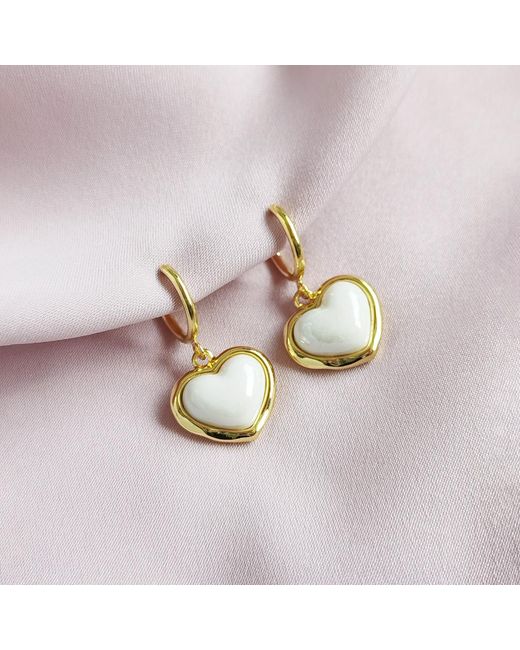 POPORCELAIN Metallic Porcelain Pearly Heart Clip-On Hoop Earrings