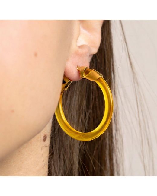 Gold & Honey Metallic Citrine Classic Flat Lucite Birthstone Hoop Earrings