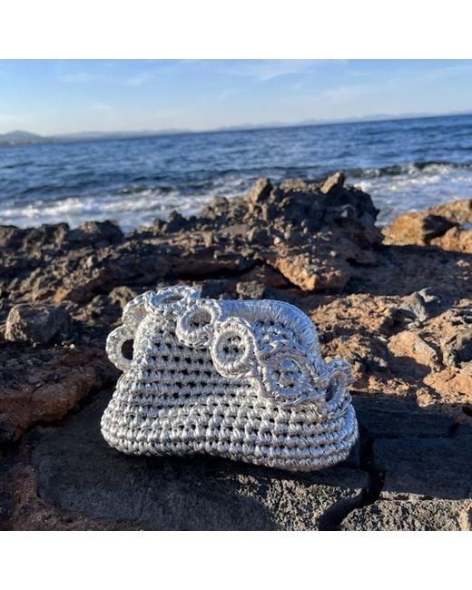 Sibylla Delphica Blue Mini Metallic Crochet Clutch Bag