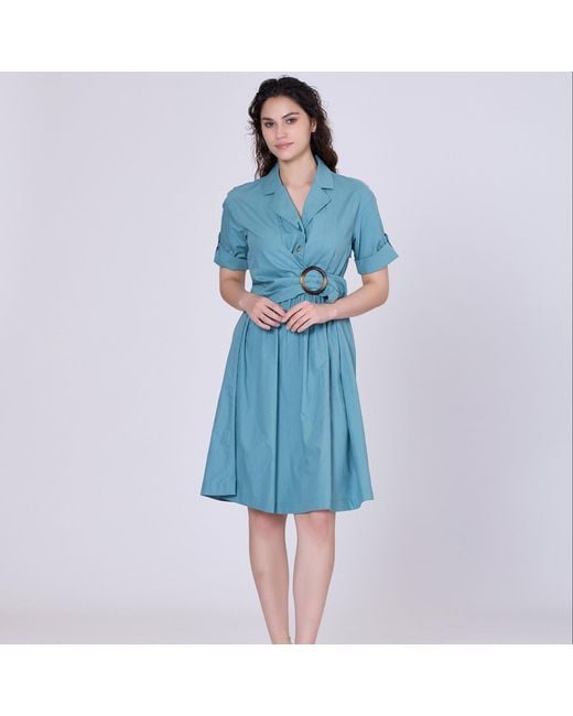 Smart and Joy Blue Shirt Dress With Asymmetric Belt Panel