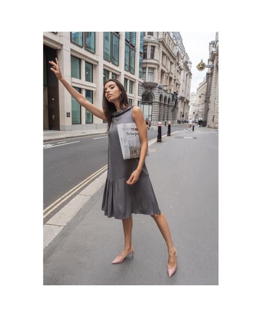 Femponiq Gray Roll Collar Dress With Cutaway Neck