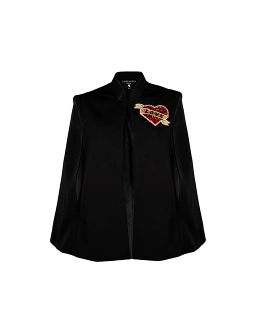 Laines London Black Laines Couture Cape With Embellished Red Love