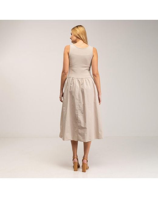 Tantra Spain Sl Natural Neutrals Fitted Maxi Strap Dress With A Line Skirt And Pockets
