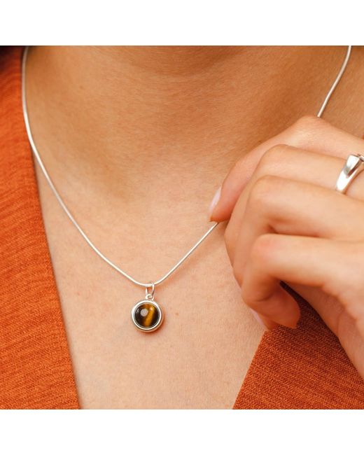 Lily Charmed White Sterling Tigers Eye Healing Stone Necklace With Round Snake Chain