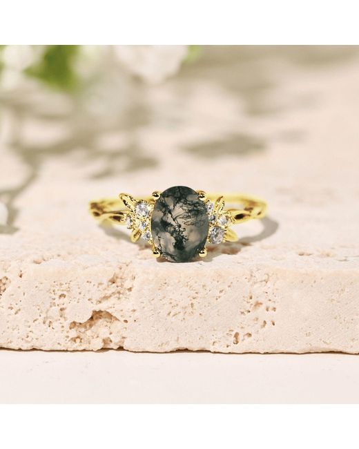 Azura Jewelry New York Metallic Enchanted Garden Moss Agate Ring Vermeil
