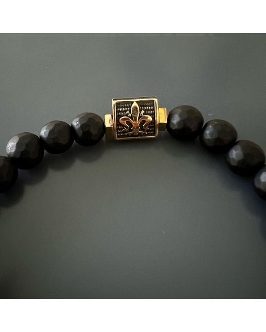 Ebru Jewelry Black Onyx Fleur De Lis Beaded Bracelet for men