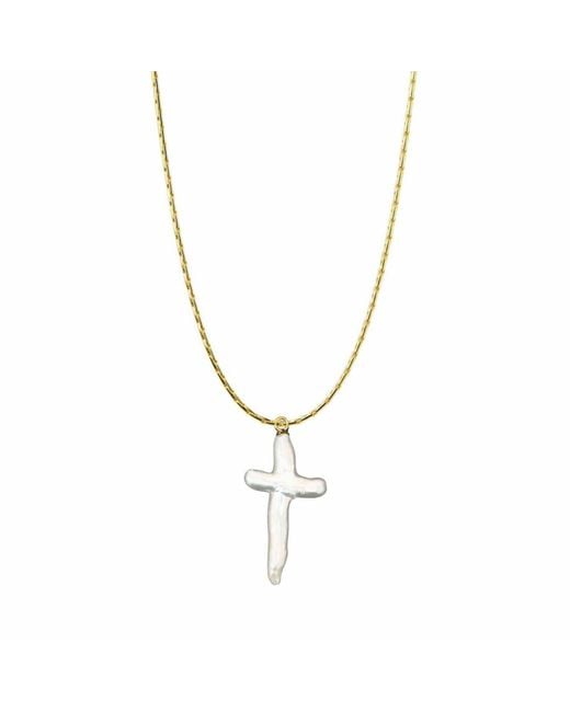 Mickey's Girl Metallic Pearl Cross Waterproof Necklace