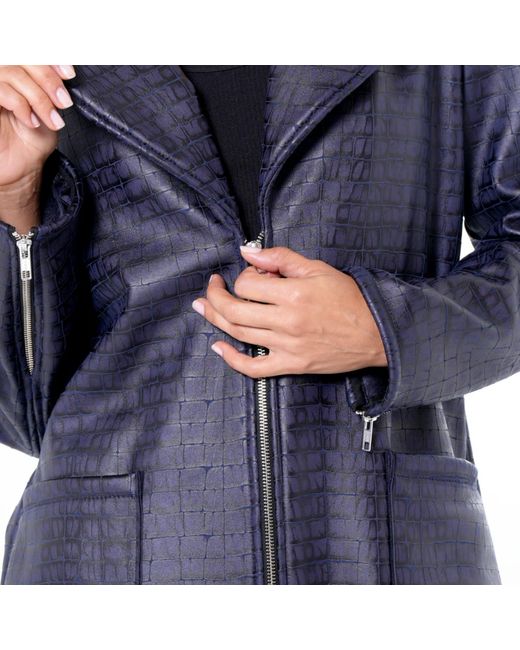 Metamorph Blue Croc-Effect Faux Suede Jacket