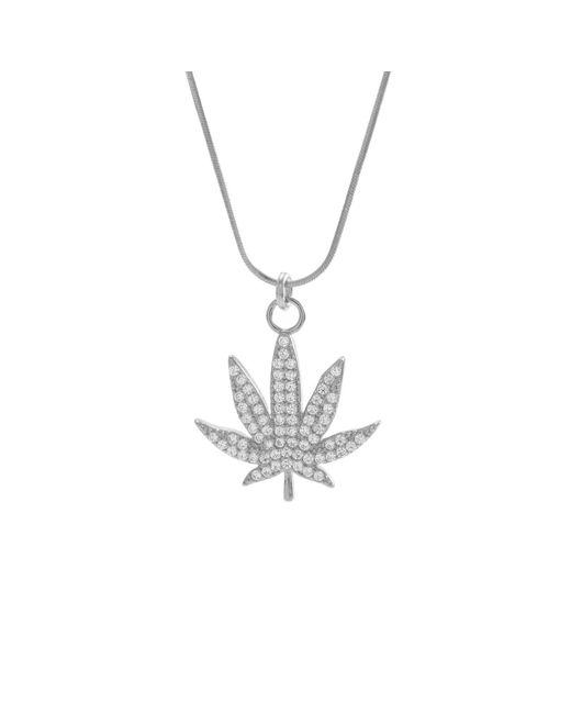 Seven Saints Metallic M.J. Leaf Pave Necklace Rhodium Over Sterling