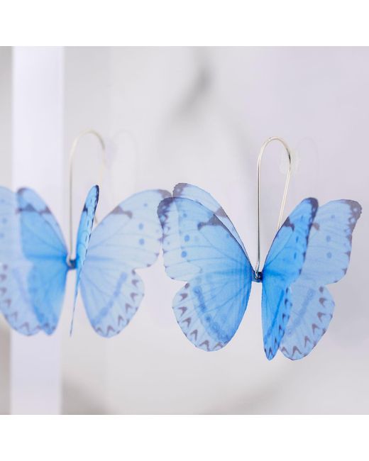 Oana Savu Blue Silk Butterfly Earrings Fairy Wings Goddess Jewelry Festival