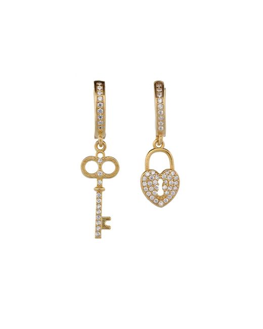 Ebru Jewelry Metallic My Heart Is Yours Key & Heart Lock Plated Diamond Earrings