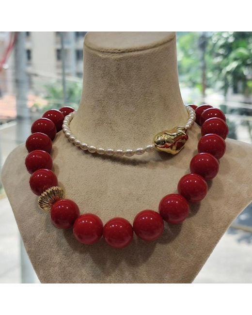 Eyeconic by Samar Ajram Red Maxi Beaded Necklace