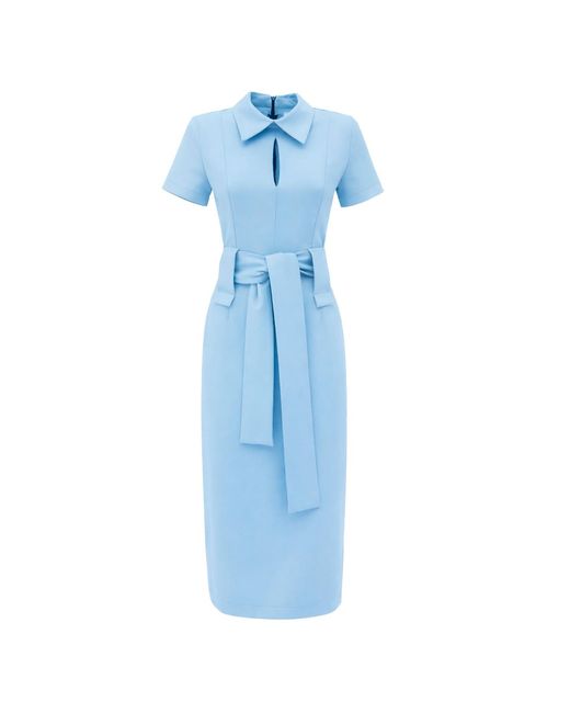Julia Allert Blue Short Sleeve Midi Dress With Belt