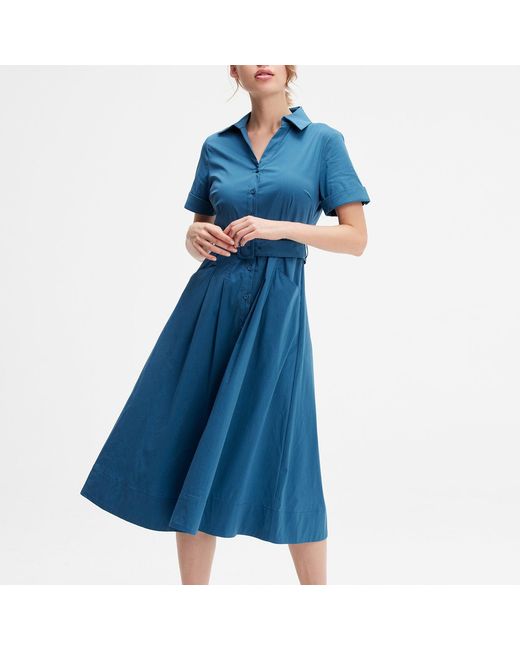 Smart and Joy Blue Flared Cotton Shirt Dress