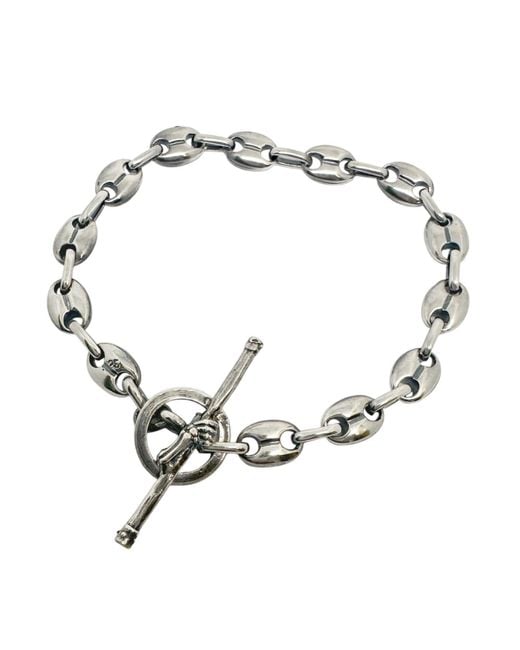Tg-Jewellery by Tamara Gervasio Metallic Anchor Link Sterling Bracelet With Skull Hand T-Bar Clasp for men