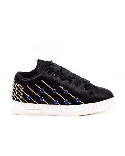 Rettrose Black Melanie Luxury Satin Handmade Embellished Tennis Shoe