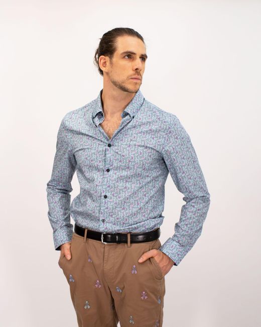 Lords of Harlech Blue Morris Geo Tulip Shirt for men