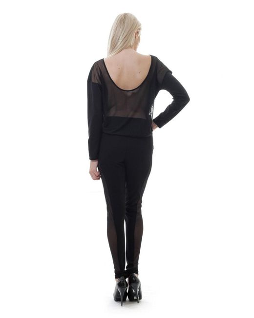 Conquista Black Low Back Sheer Print Top