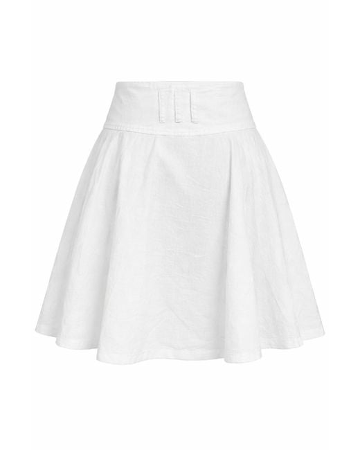 Conquista White Button-Front A-Line Cotton Skirt