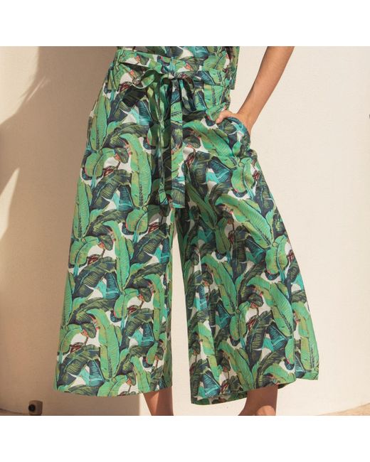 Pick Happy Green Matching Set Cotton Wide Pant & Little Top With Silk Tassels