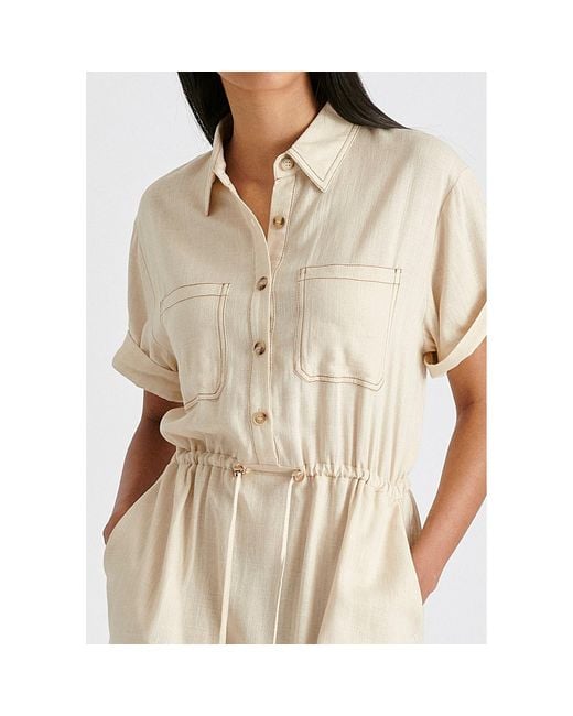 Paisie Natural Neutrals Linen Blend Shirt Dress With Stitch Details