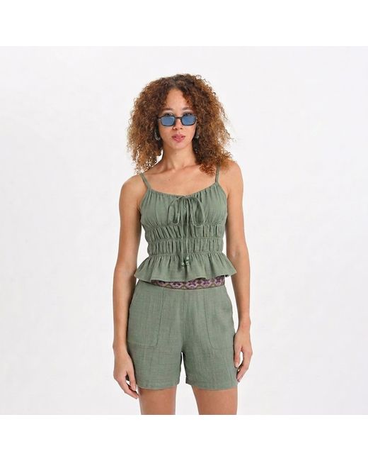 Lalipop Design Green Sage Muslin Textured Waistband Relaxed Shorts