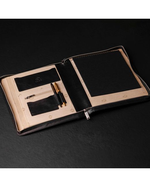 Time Resistance Black Leather Documents Folder Organizer
