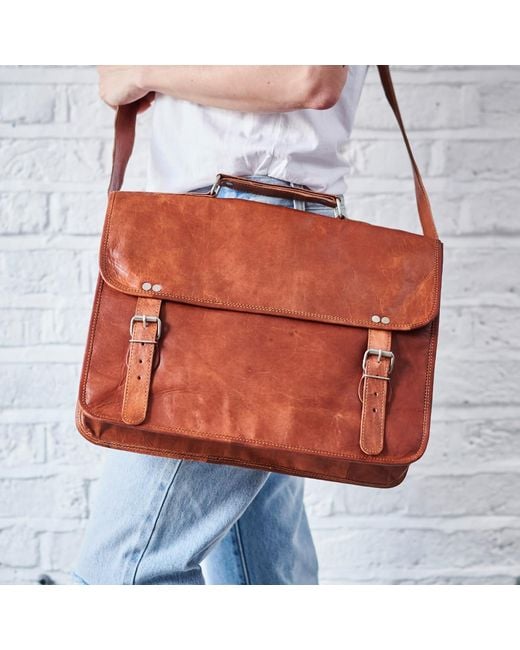 VIDA VIDA Brown Vida Vintage Classic Leather Laptop Bag 15 Inch for men