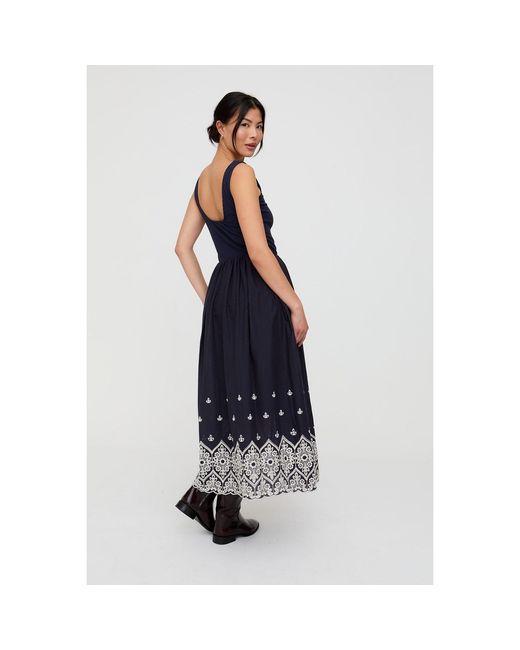 Lily and Lionel Blue Cora Sleeveless Jersey Bodice Embroidered Midi Dress