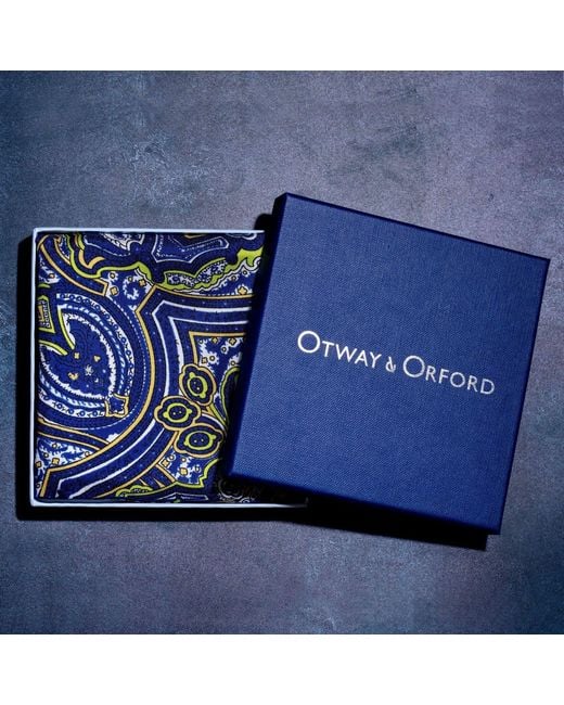 Otway & Orford Blue 'Labyrinth' Paisley Silk Pocket Square for men
