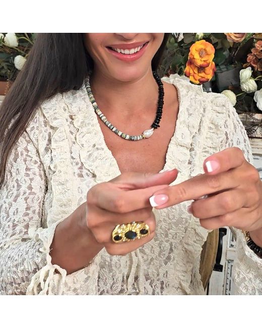 Farra Metallic Labradorite Stones With Zircon Statement Ring