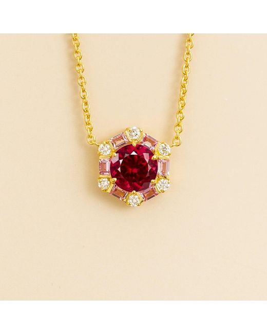 Juvetti Red Melba Necklace Set With Ruby, Sapphire & Diamond