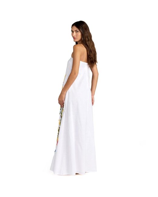 Mac Duggal White Strapless Floral Embroidered Linen Gown