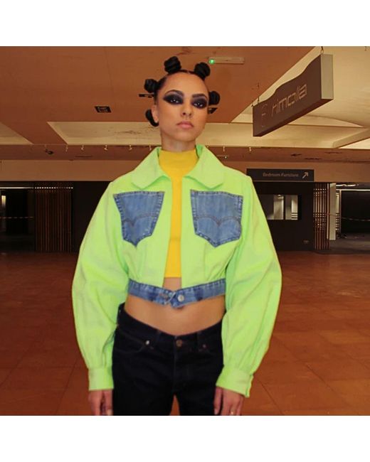 Couture to Your Door Green Lime Corduroy Upcycled Cropped Jacket