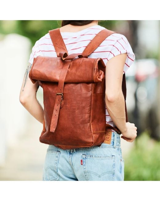 VIDA VIDA Brown Vida Vintage Leather Roll Top Backpack