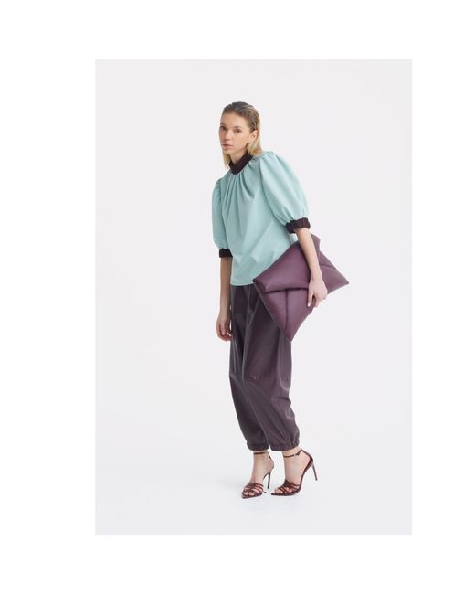 Julia Allert Blue Textured Short Sleeve Blouse
