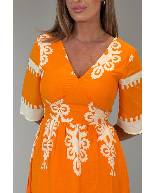 Girl In Mind Orange Suzanne Boarder Midi Dress