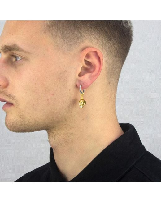 True Rocks Metallic 2 Tone Gold & Silver Skull Charm Hung On Gold Hoop for men