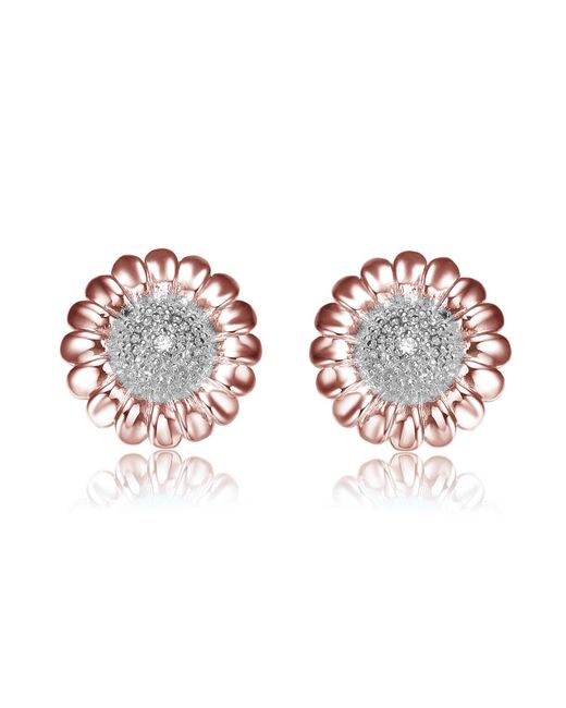 Genevive Jewelry Red Sterling Silver Rose Gold Plated Clear Round Cubic Zirconia Stud Earrings