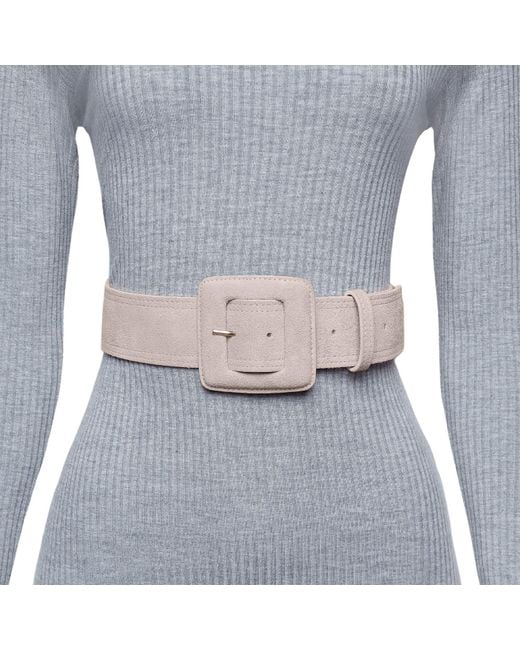 BeltBe Women's Gray Suede Square Buckle Belt