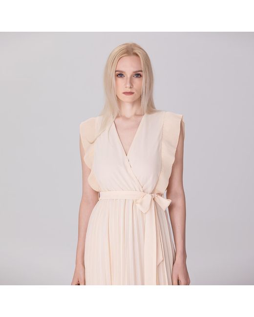 Smart and Joy Natural Neutrals Pleats Ruffle Wrap Effect Dress