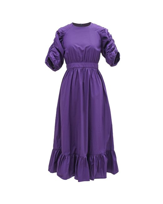 Smart and Joy Purple Trapeze Dress With Puffed Sleeves