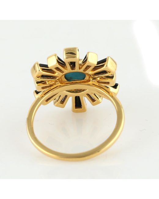 Artisan Multicolor 18k Yellow Gold Diamond Flower Ring Spinel Chrysocolla Handmade Jewelry