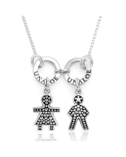 Unaloe Metallic Sterling Necklace For Moms With Two Charms, One Boy And One Girl