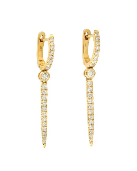 Artisan Metallic 14k Solid Gold In Micro Pave Diamond Long Peak Dangle Earrings