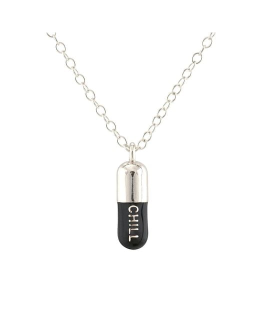 Kris Nations Metallic Chill Pill Enamel Necklace Sterling Silver & Black Enamel