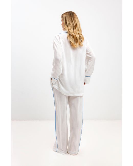 InAvati White Pyjama Shirt With Stripes And Long Sleeves