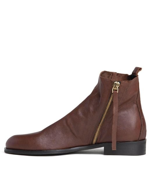 Beautiisoles by Robyn Shreiber Made in Italy Brown Renata Leather Flat Ankle Bootie