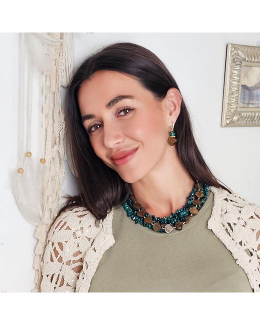 Farra Green Tiger-Eye With Bamboo Coral Earrings